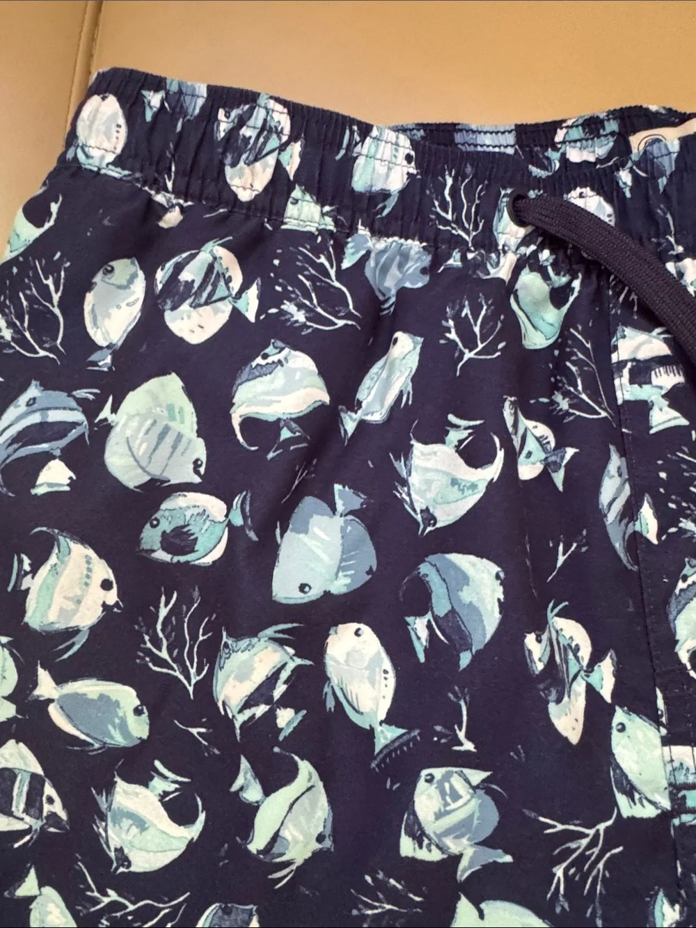 Men’s Southern Proper Navy & Light Blue Tropical-Print Swim Trunks Sz med